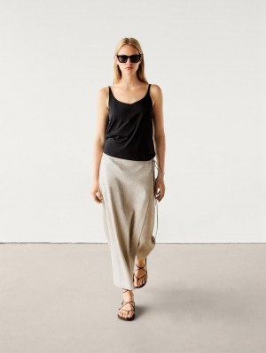Massimo Dutti Striped Linen Blend Pareo Women Skirts Cream | US-PD3129068