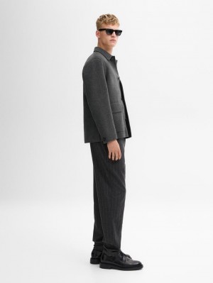 Massimo Dutti Striped Straight-leg Wool Blend Men Trousers Dark Grey | US-LU1827365