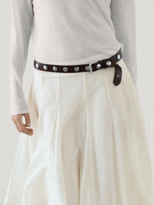 Massimo Dutti Studded Nappa Leather Women Belt Dark Brown | US-FJ2783910