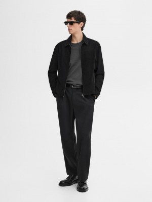 Massimo Dutti Suede Men Leather Jacket Black | US-CU7832164