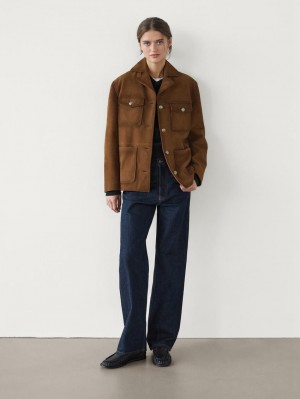 Massimo Dutti Suede Pockets Detail Women Jacket Brown | US-LA9068317