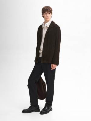 Massimo Dutti Suede With Patch Pocket Men Leather Jacket Dark Brown | US-AK2753901