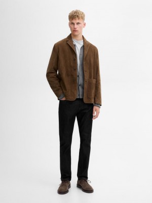 Massimo Dutti Suede With Patch Pockets Men Leather Jacket Dark Brown | US-KV2573968