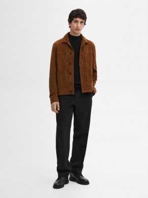 Massimo Dutti Suede With Pockets Men Leather Jacket Brown | US-MB2497318