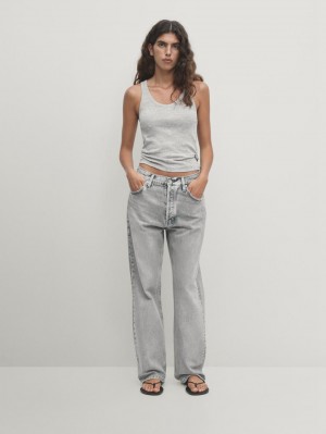 Massimo Dutti Tank With Central Seam Women Top Grey | US-FP5801937
