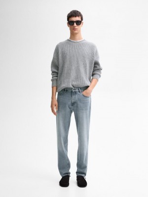 Massimo Dutti Tapered Fit Bleach Wash Men Jeans Grey | US-GI4821307