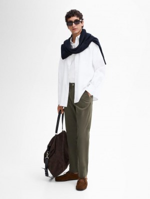 Massimo Dutti Tapered Fit Cotton Blend Denim Men Trousers Khaki | US-QY1027436
