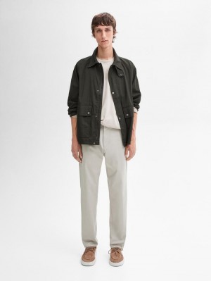 Massimo Dutti Tapered Fit Cotton Blend Denim Men Trousers Beige | US-PF0376514