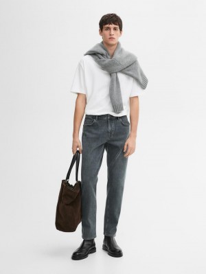 Massimo Dutti Tapered Fit Cotton Blend Men Jeans Grey | US-NR3961528