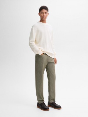 Massimo Dutti Tapered Fit Cotton Denim Men Trousers Khaki | US-JT6132908