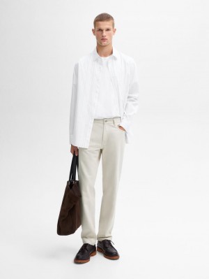 Massimo Dutti Tapered Fit Cotton Denim Men Trousers Cream | US-QA3817564