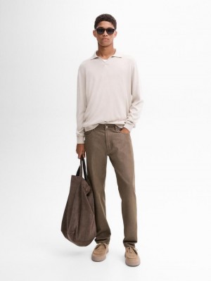 Massimo Dutti Tapered Fit Cotton Denim Men Trousers Brown Beige | US-UN7305846