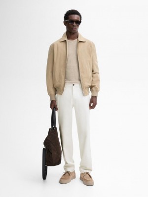 Massimo Dutti Tapered Fit Cotton Men Trousers Cream | US-BA1924356