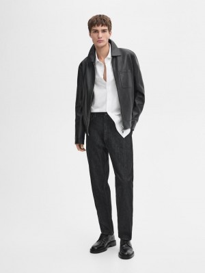 Massimo Dutti Tapered Fit Cotton Selvedge Men Jeans Black | US-TU5836479