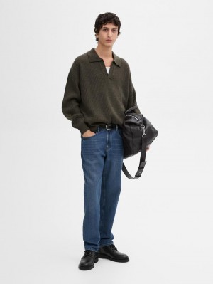 Massimo Dutti Tapered Fit Men Jeans Indigo | US-QV5019432