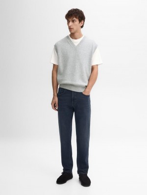 Massimo Dutti Tapered Fit Men Jeans Navy | US-DG8095147