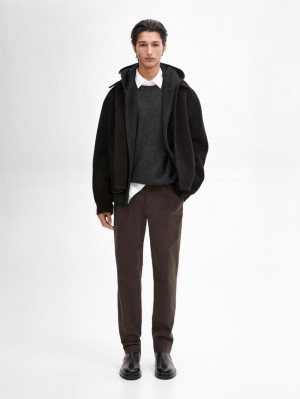 Massimo Dutti Tapered Fit Twill Men Trousers Dark Brown | US-UC9854123