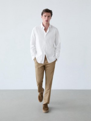 Massimo Dutti Tapered Fit Twill Men Trousers Brown | US-WN1046759