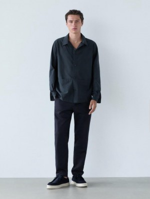 Massimo Dutti Tapered Fit Twill Men Trousers Navy | US-BK1264830
