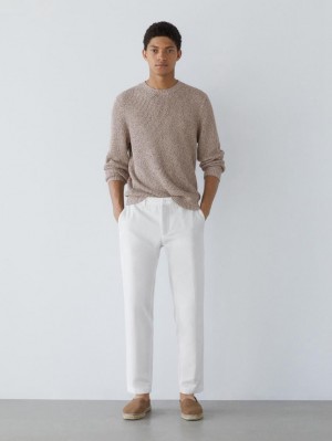 Massimo Dutti Tapered Fit Twill Men Trousers White | US-ZS0274193