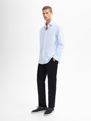 Massimo Dutti Tapered Fit Twill Men Trousers Navy | US-UT3281576