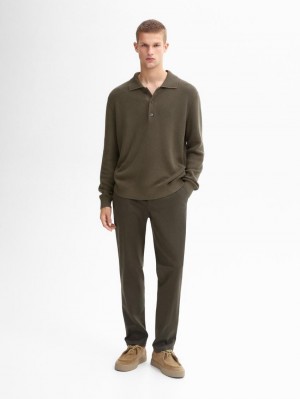 Massimo Dutti Tapered-fit Cotton Twill Men Trousers Dark Olive | US-JL0271985