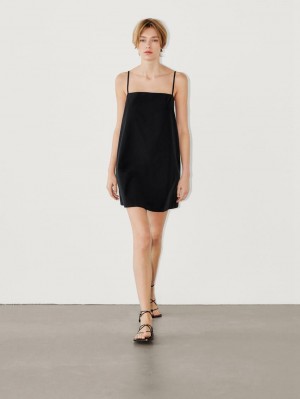 Massimo Dutti Technical Strappy Mini Women Dress Black | US-RT7801524