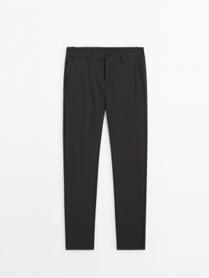 Massimo Dutti Technical With Waistband Detail Men Trousers Dark Grey | US-SU9358071