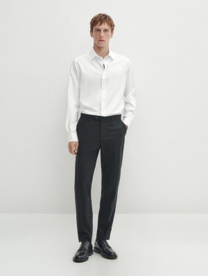 Massimo Dutti Textured Cotton Men Shirts White | US-SM7394185