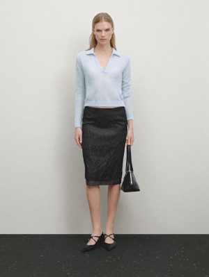 Massimo Dutti Textured Double Fabric Women Skirts Black | US-GD7539821