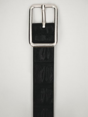 Massimo Dutti Textured Leather Women Belt Black | US-EO3561784