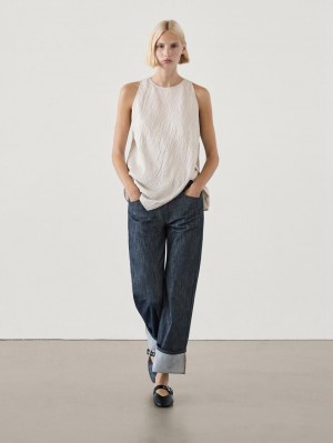 Massimo Dutti Textured With Asymmetric Hem Women Top Beige | US-JP7819360
