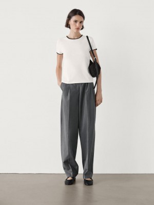 Massimo Dutti Thick With Contrast Trims Women T-Shirt White | US-WF7326850