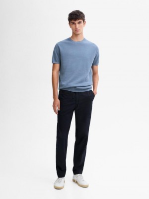 Massimo Dutti Thick-textured Made Of Cotton Men T-Shirt Blue | US-KW5610273