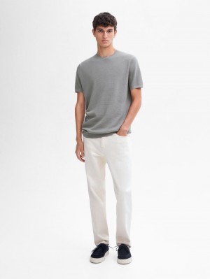 Massimo Dutti Thick-textured Made Of Cotton Men T-Shirt Grey | US-GJ0685297
