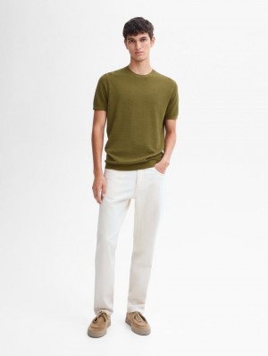 Massimo Dutti Thick-textured Made Of Cotton Men T-Shirt Green | US-XD2150649