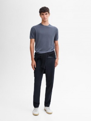 Massimo Dutti Thick-textured Made Of Cotton Men T-Shirt Dark Blue | US-VL0527341