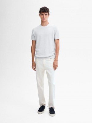 Massimo Dutti Thick-textured Made Of Cotton Men T-Shirt Light Grey | US-FG8217609