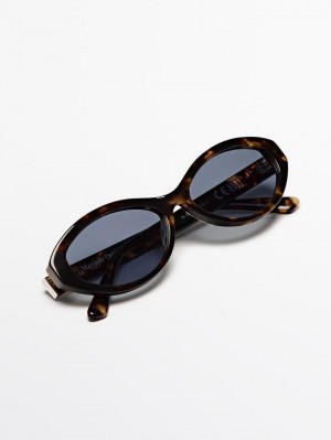 Massimo Dutti Tortoiseshell-effect Oval Women Sunglasses Brown | US-FG9234865