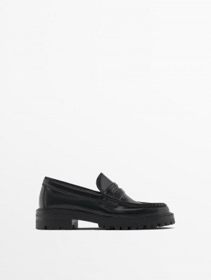 Massimo Dutti Track Sole With Penny Strap Women Loafers Black | US-PN9301576
