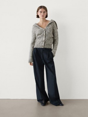 Massimo Dutti Twill Knit With Button Detail Women Cardigan Grey | US-BM7895340