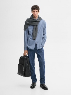 Massimo Dutti Twill Regular Fit Cotton Men Shirts Blue | US-FP7839601