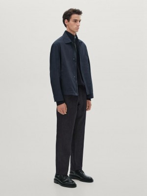 Massimo Dutti Twill Snap Button Men Jacket Navy | US-PK1964320