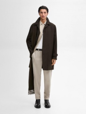 Massimo Dutti Twill Tapered Fit Cotton Men Trousers Beige | US-HV2013589