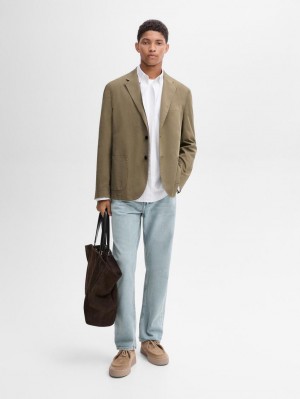 Massimo Dutti Twill With Pocket Details Men Blazer Beige | US-MN1540268