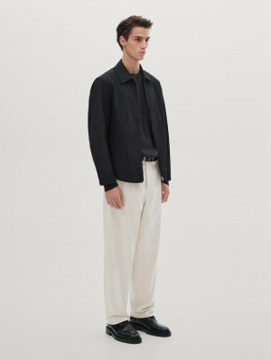 Massimo Dutti Twill With Zip Men Jacket Navy | US-GQ5294371