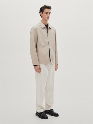 Massimo Dutti Twill With Zip Men Jacket Beige | US-OC0938154