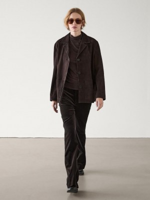Massimo Dutti Velvet Flared Women Trousers Chocolate | US-TQ5802749