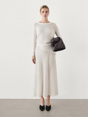 Massimo Dutti Velvet Flounce Midi Women Skirts Cream | US-SA6915832