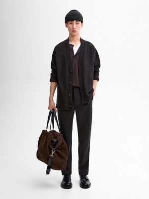 Massimo Dutti V-neck Wool Men Cardigan Dark Grey | US-ZJ6547093